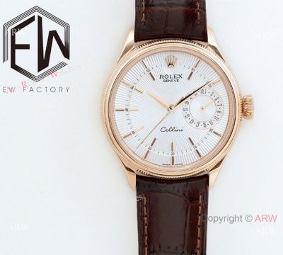  Swiss Grade Rolex Cellini Date 3165 Watch Rose Gold Brown Leather Strap 39mm